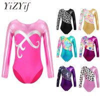 Kids Girls Gymnastic Ballet Dance Leotard Figure Skating Costume Long Sleeve Shiny Rhinestones Leotard Jumpsuit for Performance