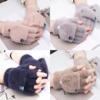 แฟชั่นFingerlessครึ่งCapped 2 In 1 Mittens Unisexฤดูหนาวที่อบอุ่นถักถุงมืออุ่นนุ่มยืดหยุ่นถุงมือคริสต์มาสของขวัญ