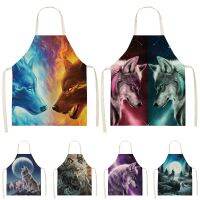 1Pcs Wolf Night Pattern Cleaning Art Aprons Home Cooking Accessories Kitchen Apron Cook Wear Linen Aprons for Women Delantal