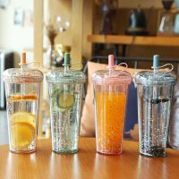 420ml With Straw Plastic Water Bottle Coffee Cup Milk Juice Cup Drinkware Cups With Lid Straw Portable Reusable Drinking Bottle