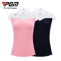 PGM Summer Women Golf Shirts Ladies Tun-down Collar Short-Sleeved T Shirt with Zipper Elasticity Breathable Sports Top YF484