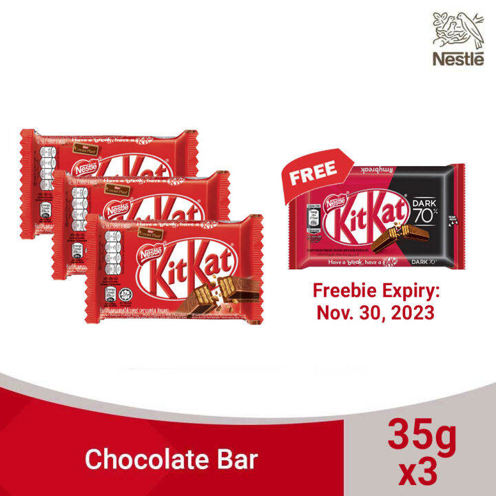 BUY 3 KITKAT Milk Chocolate 4-Finger 35g, Get FREE Kitkat Dark 41.5g ...