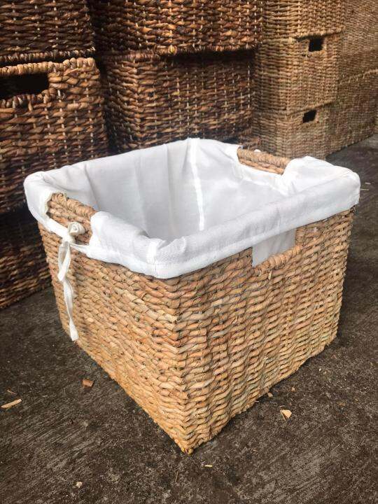 Light Brown Rattan Basket with Cloth Lining / Native Organizer set