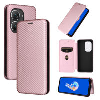 Asus Zenfone 9 Case, EABUY Carbon Fiber Magnetic Closure with Card Slot Flip Case Cover for Asus Zenfone 9