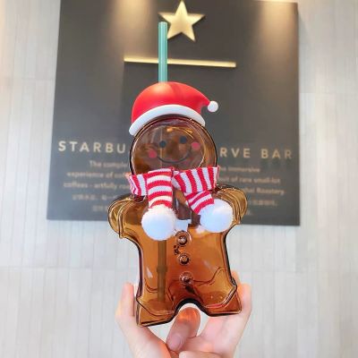 Starbuck ขาตั้งกล้อง Starbuck Christmas ผ้าพันคอแบบถักสตาร์บัคขนมปังขิงสำหรับผู้ชายทรงหมวกน่ารักแก้วความจุขนาดใหญ่แก้วแบบมีหลอด