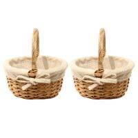 2X Hand-Woven Wicker Basket Simulation Flower Basket Single Handle Small Flower Basket with Hand Gift Basket