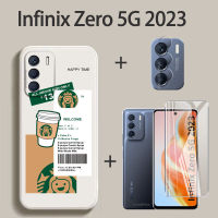 3in1เคสสำหรับ Infinix Zero 5G 2023ฟิล์มกระจกเทมเปอร์ + ฟิล์มเลนส์กล้องถ่ายรูป + แบรนด์การ์ตูนอินเทรนด์อวกาศนักบินอวกาศกลฝาครอบ TPU นุ่มกันกระแทกเคสโทรศัพท์