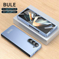 KISSCASE สีทึบธุรกิจบางหรูหราเคสโทรศัพท์สำหรับ Samsung Galaxy Z Fold 5เคสหน้าจอด้านหน้ากระจกเทมเปอร์ฟิล์มป้องกันสำหรับ Samsung Z Fold5ฝาครอบฮาร์ดพีซีกันกระแทก