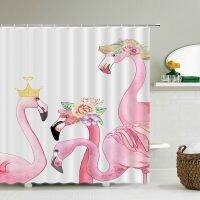 ม่านห้องน้ำกันน้ำ Flamingo Polyester Bath Curtain ดอกไม้ใบพืชอาบน้ำหน้าจอพิมพ์ผ้าม่านตกแต่งบ้าน 180 * 180 ซม