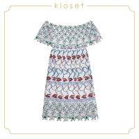 Kloset  Off-Shoulder Dress (SS19-D007) เดรสผู้หญิง เสื้อผ้าผู้หญิง เสื้อผ้าแฟชั่น เดรสสั้น เดรสปัก เดรสปาดไหล่