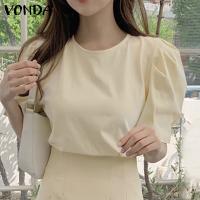 Vonda เสื้อเบลาส์ลําลอง คอกลม แขนสั้น สีพื้น สไตล์เกาหลี สําหรับผู้หญิง