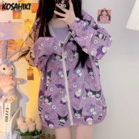 KOSAHIKI Kawaii Japanese Cartoon Print Zip-up Hoodie Harajuku Sweet Long Sleeve Sweatshirt Fashion Women Clothing Autumn Coat