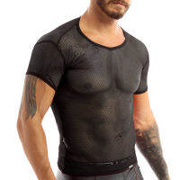 Mens โปร่งใสเซ็กซี่ตาข่าย T เสื้อดูผ่าน Fishnet แขนสั้นเสื้อกล้ามไนท์คลับ Party Top Breathable Sportswear