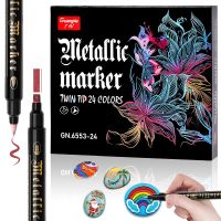 Metallic Paint Marker Pens  Soft Tip and Flat Tips  for Rock Painting  Mug  Ceramic  Glass  Wood  Fabric Canvas Metal Highlighters Markers