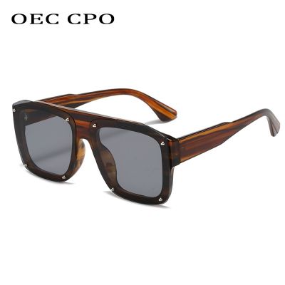 OEC CPO Fashion Square Sunglasses Men Oversized Punk Black Color Sun Glasses For Women Vintage Rivets Eyewear Oculos de sol