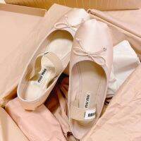 high quality miu miuˉbow strap flat ballet shoes womens 2023 new all-match retro