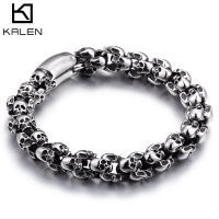 KALEN Punk Skull celets Men Stainless Steel Shiny Matte Skull Charm Link Chain Brecelets Male Gothic Jewelry 2020