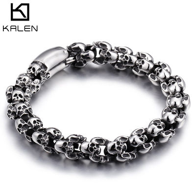 KALEN Punk Skull Bracelets Men Stainless Steel Shiny Matte Skull Charm Link Chain Brecelets Male Gothic Jewelry 2020