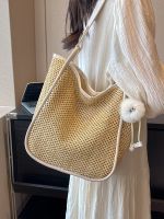 Woven tote bag womens large-capacity bag new 2023 fashion vacation beach shoulder big bag summer straw bag 【QYUE】