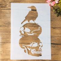 A4 29 ซม.สอง Skull Crow DIY Layering Stencils ภาพวาดสมุดภาพสี Embossing อัลบั้มตกแต่งแม่แบบ-hsdgsda