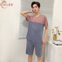 COD SDFGDERGRER Ready Stock men Modal Cotton top set Plain Loose Casual Lounge wear print Pajamas Set Summer co-ords Comfortable round neck Short Sleeve t shirt shorts Korean Sleepwear Suit