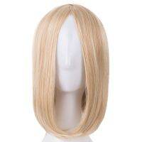 Fei-Show Synthetic Heat Resistant Fiber Short Blonde Wavy Picture Like Bangs Wig Costume Cosplay Salon Party Pink Hairpiece