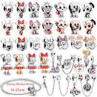 Fit Pandora Disney Mickey Mouse Charms สร้อยข้อมือผู้หญิงจี้ Pulseira อุปกรณ์เสริม Rose Minnie ลูกปัดสำหรับเครื่องประดับทำ-Souyine