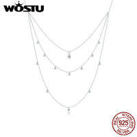 WOSTU 100 925 Sterling Silver Three-layer Chain Necklace White Zircon For Women Original Design Trendy Jewelry CQN429