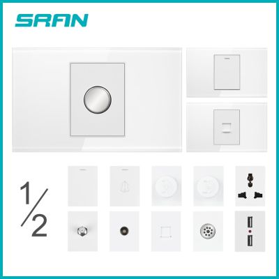 SRAN Delayed Touch Dimmer Voice Control 2Way Switch White Crystal Glass Panel 118mm*72mm USB 3 Pins RJ 45  TV Socket