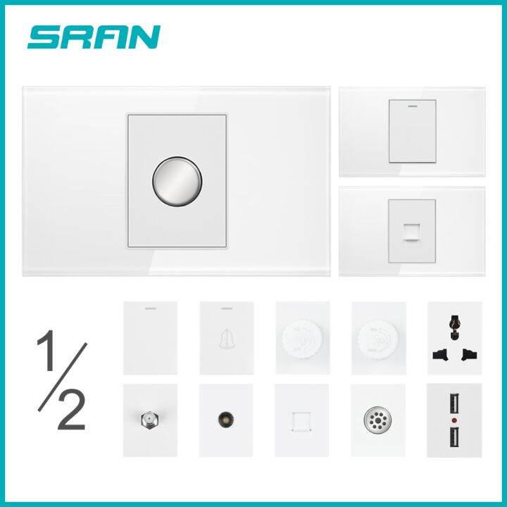 sran-delayed-touch-dimmer-voice-control-2way-switch-white-crystal-glass-panel-118mm-72mm-usb-3-pins-rj-45-tv-socket