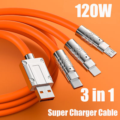 3 In 1สายชาร์จแบตเตอรี่120W 6A ชาร์จเร็วสุดๆ Type C ไมโคร USB IP 1.2เมตร/ชนิด1.8mc สายของเหลวซิลิก้าเจลไมโครชาร์จที่รวดเร็วสาย USB ไมโคร USB