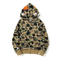 BAPE เสื้อแจ็คเก็ตมีฮู้ดสำหรับผู้ชายและผู้หญิง,เสื้อโค้ทเสื้อฮู้ดมีซิปลายพรางสีเหลืองเขียว M-3XL