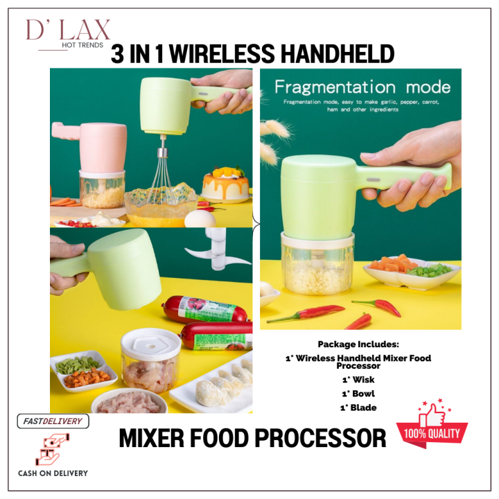 D'Lax 3 in 1 Wireless Electric Handheld Mixer Baking Food Egg Whisk