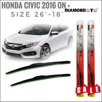 os อุปกรณ์เสริมรถยนต์ ที่ปัดน้ำฝน ใบปัดน้ำฝน ซิลิโคน ตรงรุ่น Honda Civic 2016 ไซส์ 26-18 ยี่ห้อ Diamond ที่ปัดน้ำฝน คุณภาพสูง