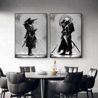 2023卐☜✽ Black and White Japanese Samurai Portrait Wall Art Jungle Painting Japanese Warrior Canvas Printed Poster Living Room No Frame