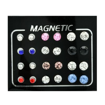 12 Pairs Mixed Colors Crystal Rhinestone Magnetic Stud Earrings Non Piercing Clip-on Earrings Fashion Jewelry Unisex