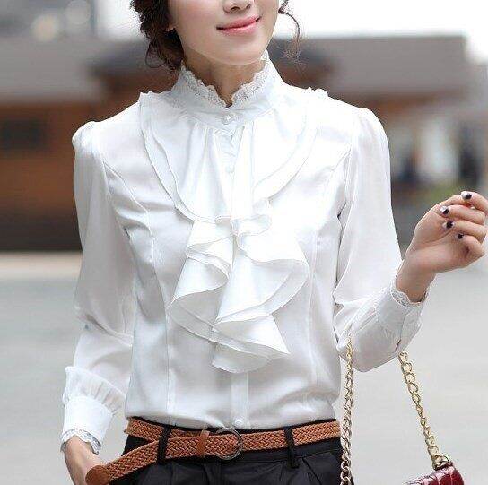 high neck ruffle blouses