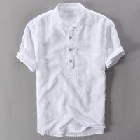 ♔ Pure color shirt male 2022 summer fashion contracted the new cross-border Japan and China wind button half collar shirt