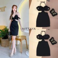 NIT07 พร้อมส่ง size s เดรสสีดำเรียบหรูเป็นสายผูก เซ็กซี่มากๆ ค่าาา ป้าย NITTAYA