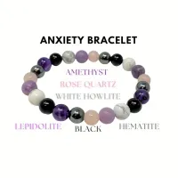 NianMiao 1PC Black Tourmaline Rose Quartz Lepidolite White Howlite Hematite Round Bead Bracelet For Stress Reduction, Crystal Gift