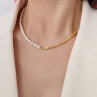 Titanium With 18K Gold Snake Chian Real Pearl Choker Necklace Designer T Show Runway Gown Rare INS Japan Korean Boho Gothic