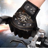 Punk Skulls Rivet PU Leather Gloves Men Women Fashion Hip Hop Gym Half Finger Gloves Summer Cycling Motorcycle Accessories