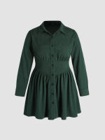 Cider Corduroy Collar Button Up Short Dress Curve &amp; Plus