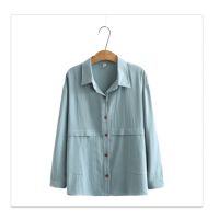 【มีไซส์ใหญ่】Plus Size XL-4XL Vintage Tops Womens Solid Fashion Simple Elegant Blouse Female Spring Autumn Blusas