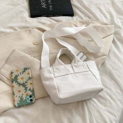 ☌▨ Simple mini Canvas Portable Tote Bag Popular Bucket Ladies One-Shoulder Messenger Hand-Carry Lunch