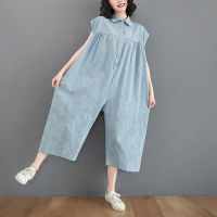 Cotton Linen Jacquard Vintage Women Jumpsuits Wide Leg Pants Korea Style Fashion Summer Jumpsuits Loose Lady Rompers Overalls