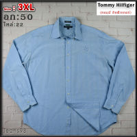 Tommy Hilfiger®แท้ อก 50 ไซส์ 3XL เสื้อเชิ้ตผู้ชาย ทอมมี่ ฮิลฟิกเกอร์ สีฟ้า เสื้อแขนยาว เนื้อผ้าดีสวยๆ