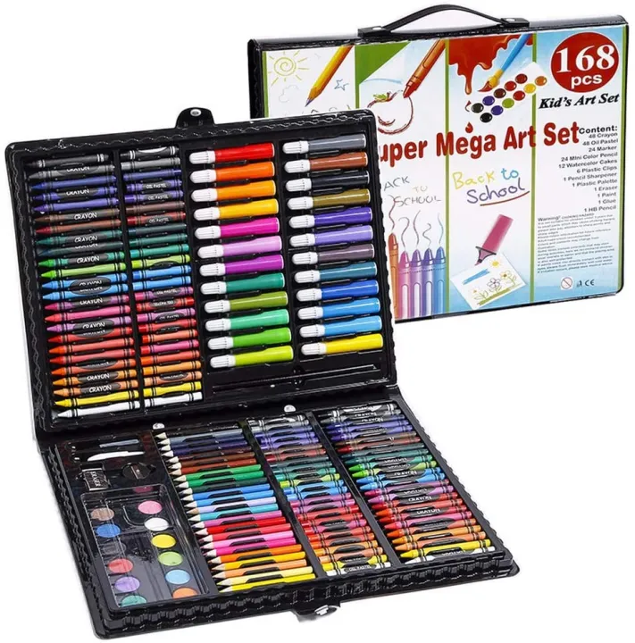 New 180 Piece Art Kit Artist's Supplies Set in Hinged Wood Case Storage Box