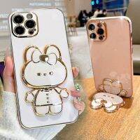 เคสตัวยึดกระจกกระต่ายพับได้สไตล์ใหม่สำหรับ iPhone 15 11 12 13 14 Pro Max Mini XR XS X 8 7 6S Plus SE 2020เคสซิลิโคนแบบนิ่ม