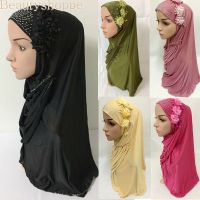 【YF】 Ramadan Women Muslim Amira Hijab Scarf Flowers Rhinestone Headwear Turban Headscarf Hair Loss Prayer Hat Bandanas Cap